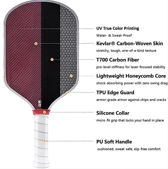 Raquette de pickleball en fibre de carbone aramide Kevlar pressée à chaud 18K 3K nid d'abeille de 16 mm (3)