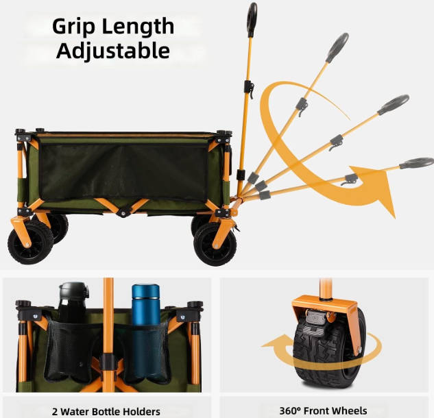 Hopfällbar vagn, hopfällbar vagn, kraftig handvagn för utomhuscamping, strandträdgård, 3
